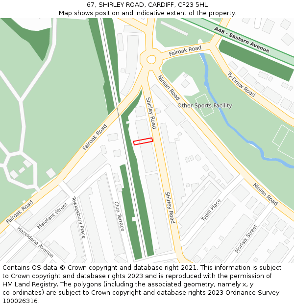 67, SHIRLEY ROAD, CARDIFF, CF23 5HL: Location map and indicative extent of plot