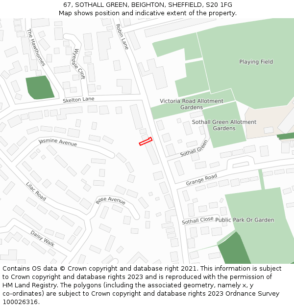 67, SOTHALL GREEN, BEIGHTON, SHEFFIELD, S20 1FG: Location map and indicative extent of plot