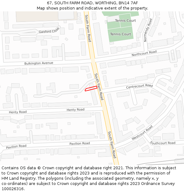 67, SOUTH FARM ROAD, WORTHING, BN14 7AF: Location map and indicative extent of plot