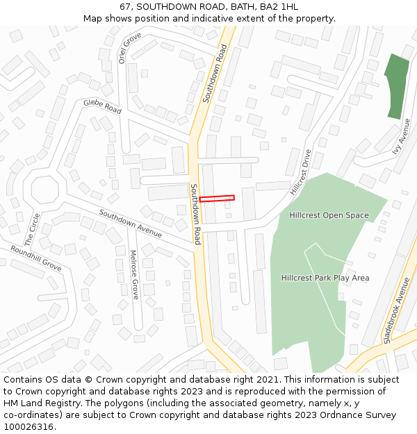 67, SOUTHDOWN ROAD, BATH, BA2 1HL: Location map and indicative extent of plot