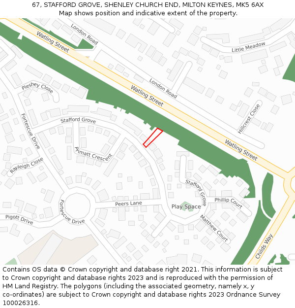67, STAFFORD GROVE, SHENLEY CHURCH END, MILTON KEYNES, MK5 6AX: Location map and indicative extent of plot