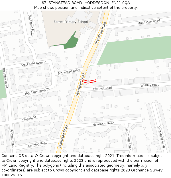 67, STANSTEAD ROAD, HODDESDON, EN11 0QA: Location map and indicative extent of plot