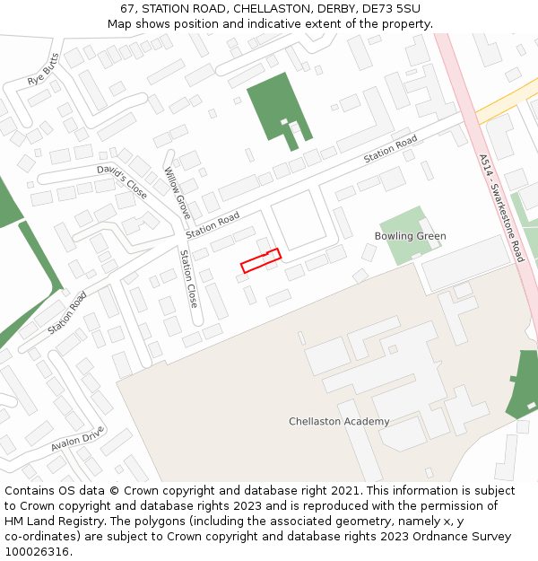 67, STATION ROAD, CHELLASTON, DERBY, DE73 5SU: Location map and indicative extent of plot
