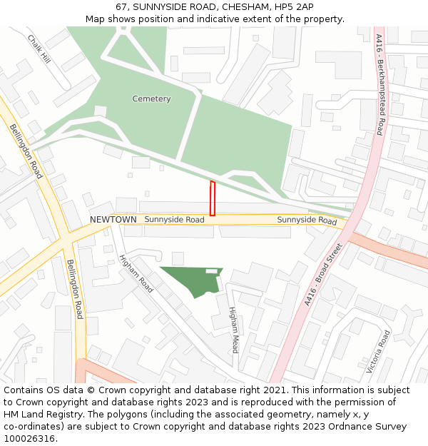 67, SUNNYSIDE ROAD, CHESHAM, HP5 2AP: Location map and indicative extent of plot