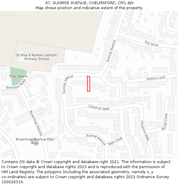 67, SUNRISE AVENUE, CHELMSFORD, CM1 4JN: Location map and indicative extent of plot