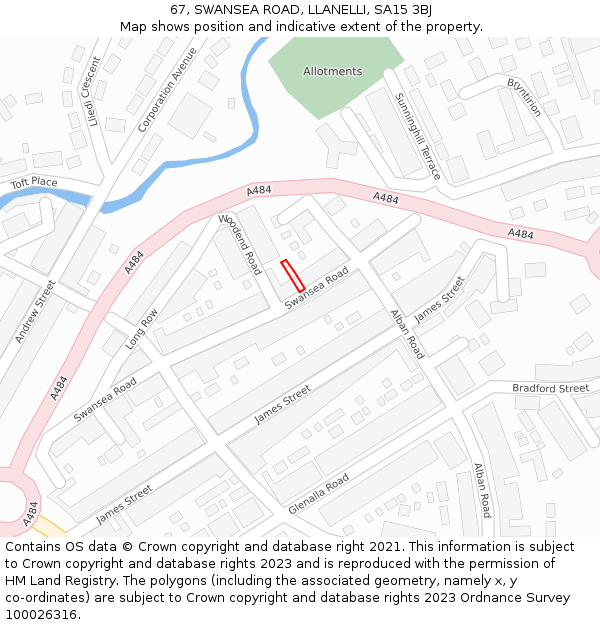 67, SWANSEA ROAD, LLANELLI, SA15 3BJ: Location map and indicative extent of plot