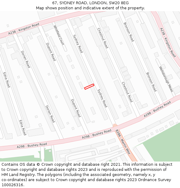 67, SYDNEY ROAD, LONDON, SW20 8EG: Location map and indicative extent of plot