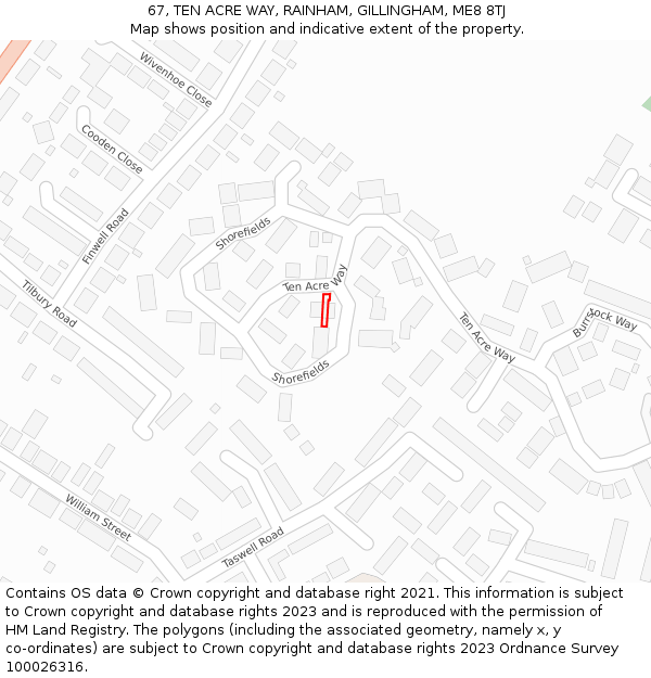 67, TEN ACRE WAY, RAINHAM, GILLINGHAM, ME8 8TJ: Location map and indicative extent of plot