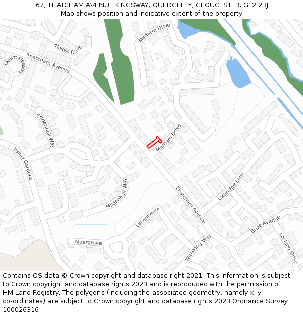 67, THATCHAM AVENUE KINGSWAY, QUEDGELEY, GLOUCESTER, GL2 2BJ: Location map and indicative extent of plot