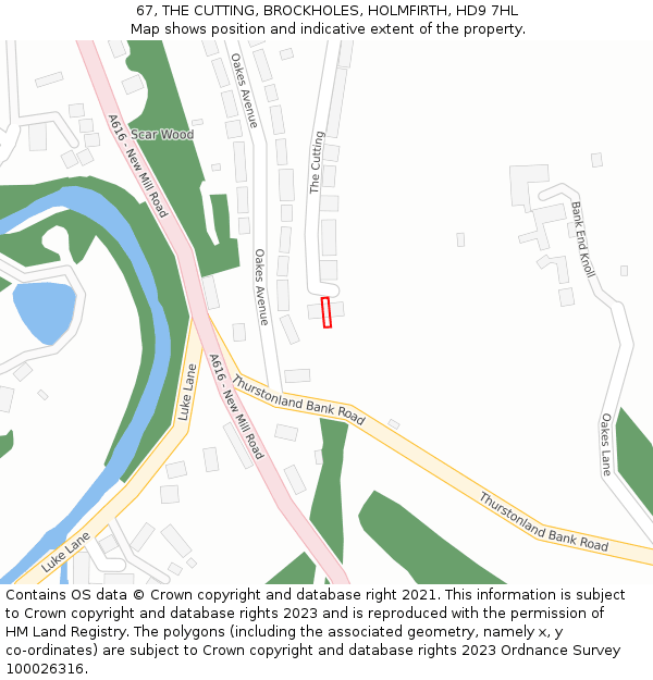 67, THE CUTTING, BROCKHOLES, HOLMFIRTH, HD9 7HL: Location map and indicative extent of plot