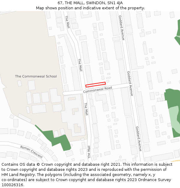 67, THE MALL, SWINDON, SN1 4JA: Location map and indicative extent of plot