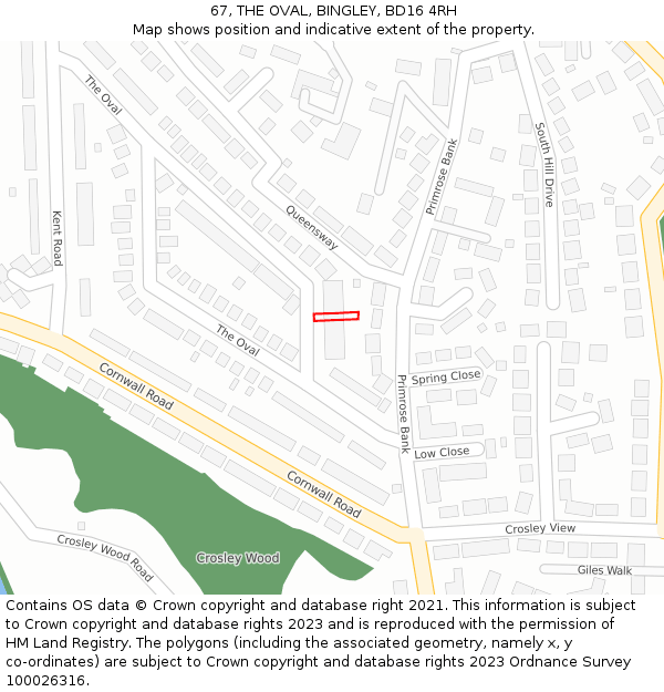 67, THE OVAL, BINGLEY, BD16 4RH: Location map and indicative extent of plot