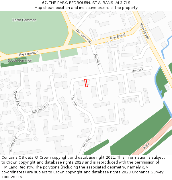 67, THE PARK, REDBOURN, ST ALBANS, AL3 7LS: Location map and indicative extent of plot