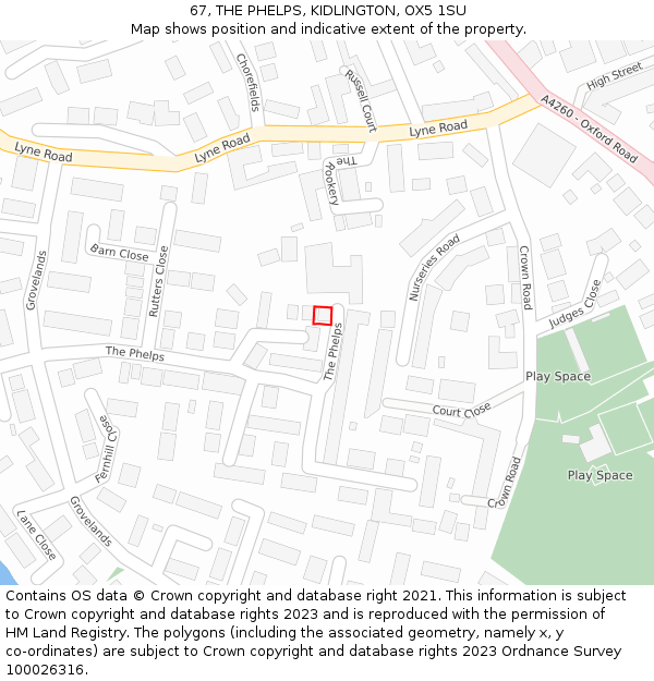 67, THE PHELPS, KIDLINGTON, OX5 1SU: Location map and indicative extent of plot