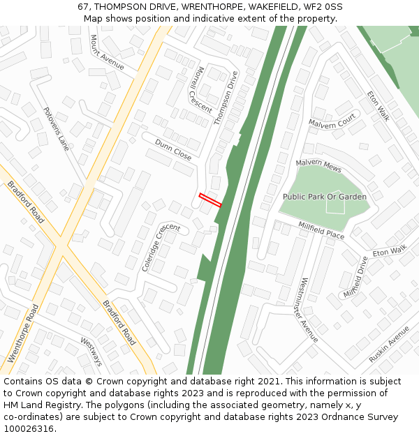 67, THOMPSON DRIVE, WRENTHORPE, WAKEFIELD, WF2 0SS: Location map and indicative extent of plot