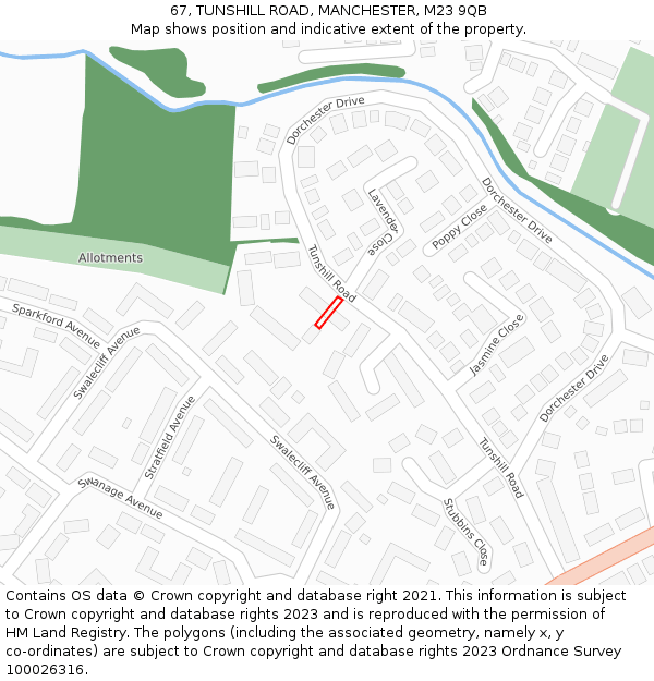 67, TUNSHILL ROAD, MANCHESTER, M23 9QB: Location map and indicative extent of plot