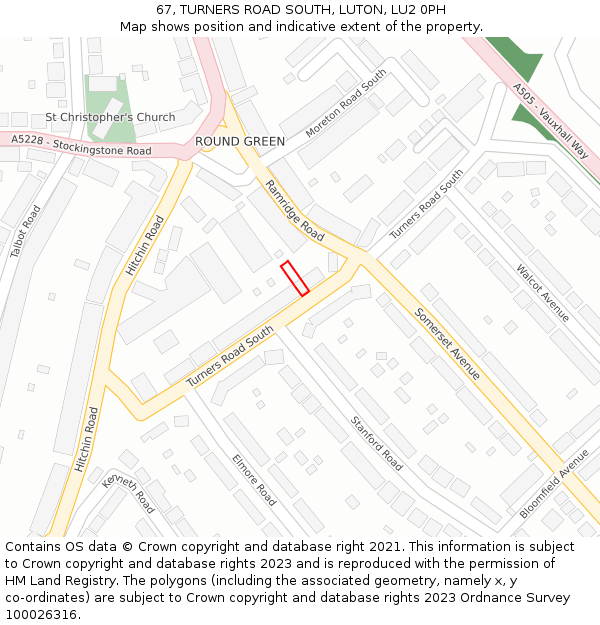 67, TURNERS ROAD SOUTH, LUTON, LU2 0PH: Location map and indicative extent of plot