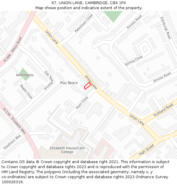 67, UNION LANE, CAMBRIDGE, CB4 1PX: Location map and indicative extent of plot