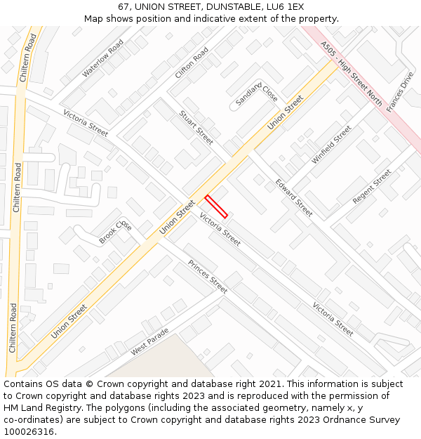 67, UNION STREET, DUNSTABLE, LU6 1EX: Location map and indicative extent of plot