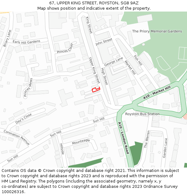 67, UPPER KING STREET, ROYSTON, SG8 9AZ: Location map and indicative extent of plot