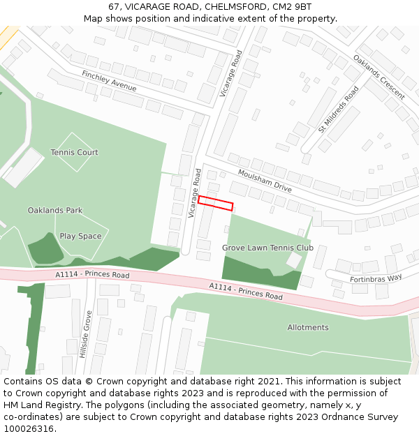 67, VICARAGE ROAD, CHELMSFORD, CM2 9BT: Location map and indicative extent of plot