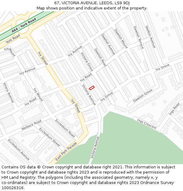 67, VICTORIA AVENUE, LEEDS, LS9 9DJ: Location map and indicative extent of plot