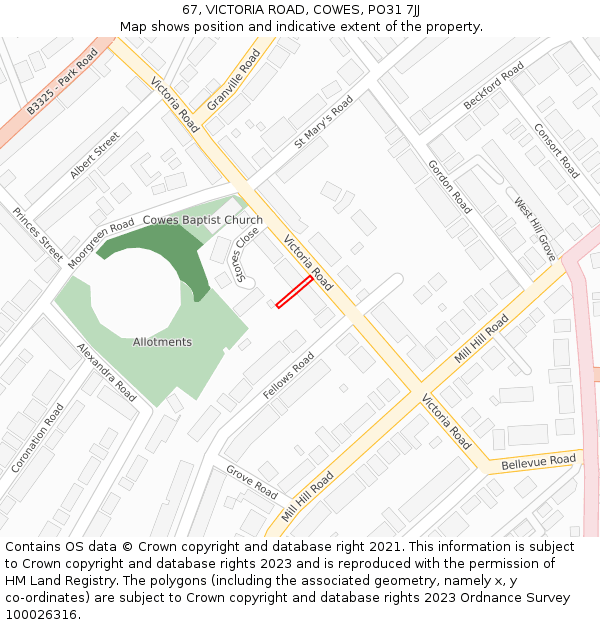 67, VICTORIA ROAD, COWES, PO31 7JJ: Location map and indicative extent of plot
