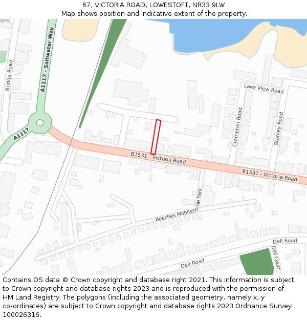 67, VICTORIA ROAD, LOWESTOFT, NR33 9LW: Location map and indicative extent of plot