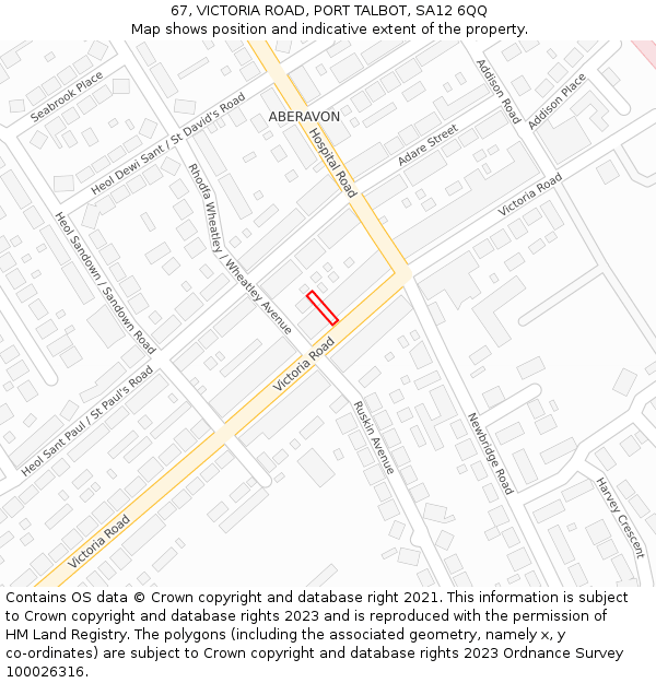 67, VICTORIA ROAD, PORT TALBOT, SA12 6QQ: Location map and indicative extent of plot