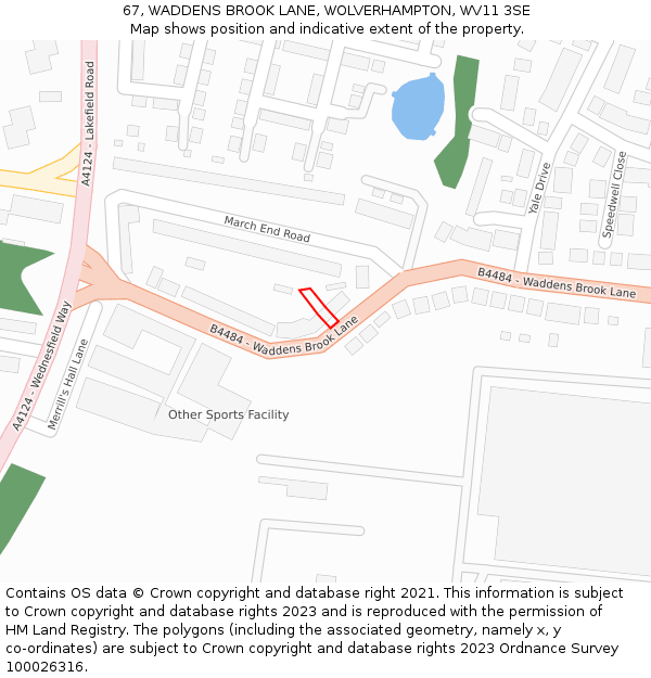 67, WADDENS BROOK LANE, WOLVERHAMPTON, WV11 3SE: Location map and indicative extent of plot
