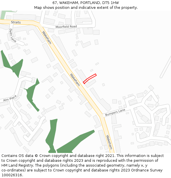 67, WAKEHAM, PORTLAND, DT5 1HW: Location map and indicative extent of plot