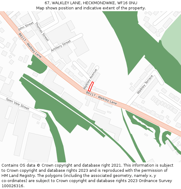 67, WALKLEY LANE, HECKMONDWIKE, WF16 0NU: Location map and indicative extent of plot
