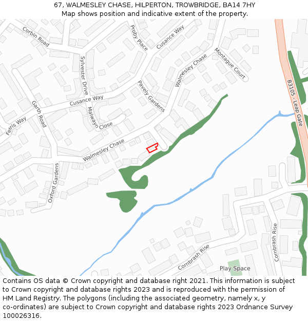 67, WALMESLEY CHASE, HILPERTON, TROWBRIDGE, BA14 7HY: Location map and indicative extent of plot