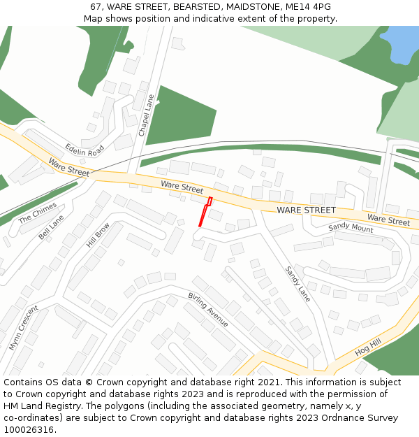 67, WARE STREET, BEARSTED, MAIDSTONE, ME14 4PG: Location map and indicative extent of plot