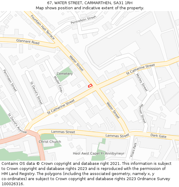 67, WATER STREET, CARMARTHEN, SA31 1RH: Location map and indicative extent of plot