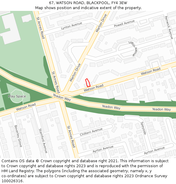 67, WATSON ROAD, BLACKPOOL, FY4 3EW: Location map and indicative extent of plot