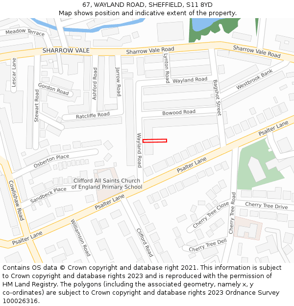 67, WAYLAND ROAD, SHEFFIELD, S11 8YD: Location map and indicative extent of plot