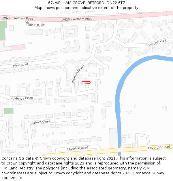 67, WELHAM GROVE, RETFORD, DN22 6TZ: Location map and indicative extent of plot