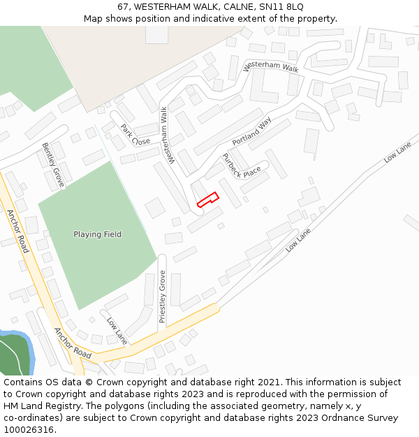 67, WESTERHAM WALK, CALNE, SN11 8LQ: Location map and indicative extent of plot
