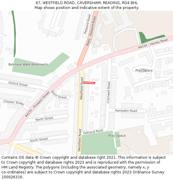 67, WESTFIELD ROAD, CAVERSHAM, READING, RG4 8HL: Location map and indicative extent of plot