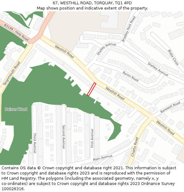 67, WESTHILL ROAD, TORQUAY, TQ1 4PD: Location map and indicative extent of plot