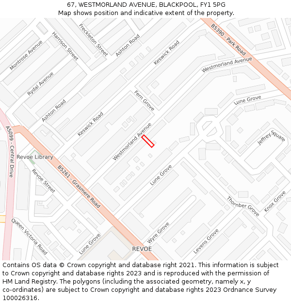 67, WESTMORLAND AVENUE, BLACKPOOL, FY1 5PG: Location map and indicative extent of plot