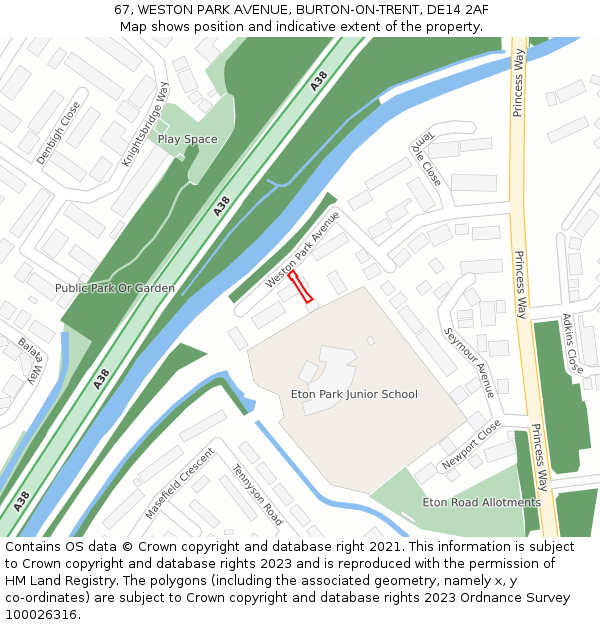 67, WESTON PARK AVENUE, BURTON-ON-TRENT, DE14 2AF: Location map and indicative extent of plot