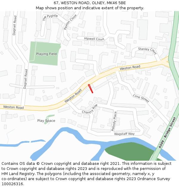67, WESTON ROAD, OLNEY, MK46 5BE: Location map and indicative extent of plot