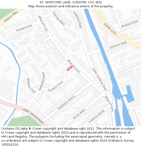 67, WHIPCORD LANE, CHESTER, CH1 4DG: Location map and indicative extent of plot