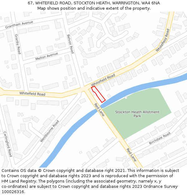 67, WHITEFIELD ROAD, STOCKTON HEATH, WARRINGTON, WA4 6NA: Location map and indicative extent of plot