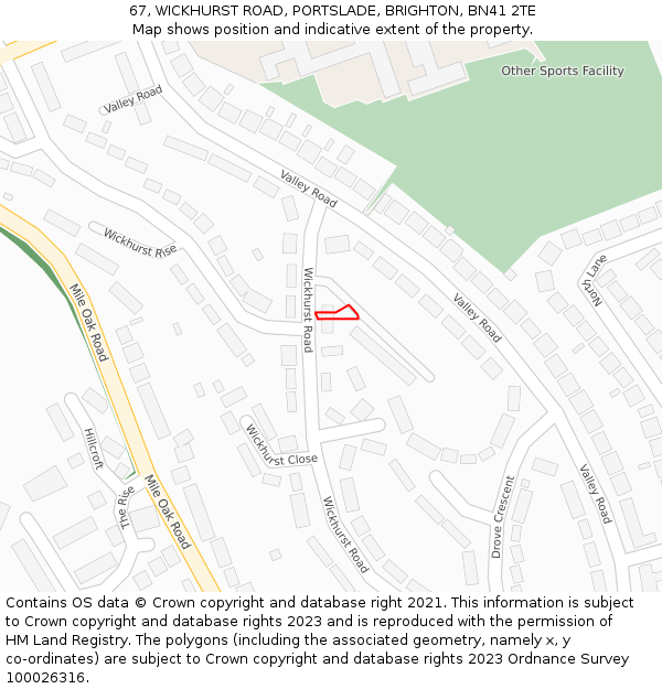 67, WICKHURST ROAD, PORTSLADE, BRIGHTON, BN41 2TE: Location map and indicative extent of plot