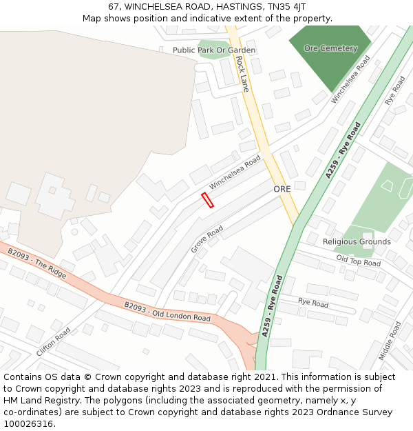 67, WINCHELSEA ROAD, HASTINGS, TN35 4JT: Location map and indicative extent of plot