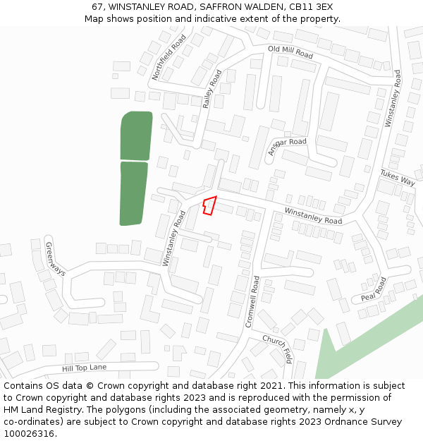 67, WINSTANLEY ROAD, SAFFRON WALDEN, CB11 3EX: Location map and indicative extent of plot