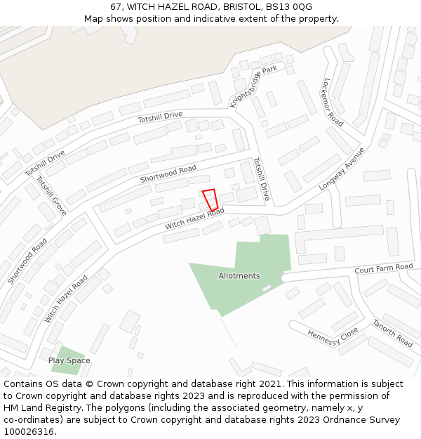 67, WITCH HAZEL ROAD, BRISTOL, BS13 0QG: Location map and indicative extent of plot